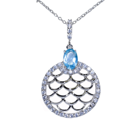 Silver Pendant USA Oval Blue CZ