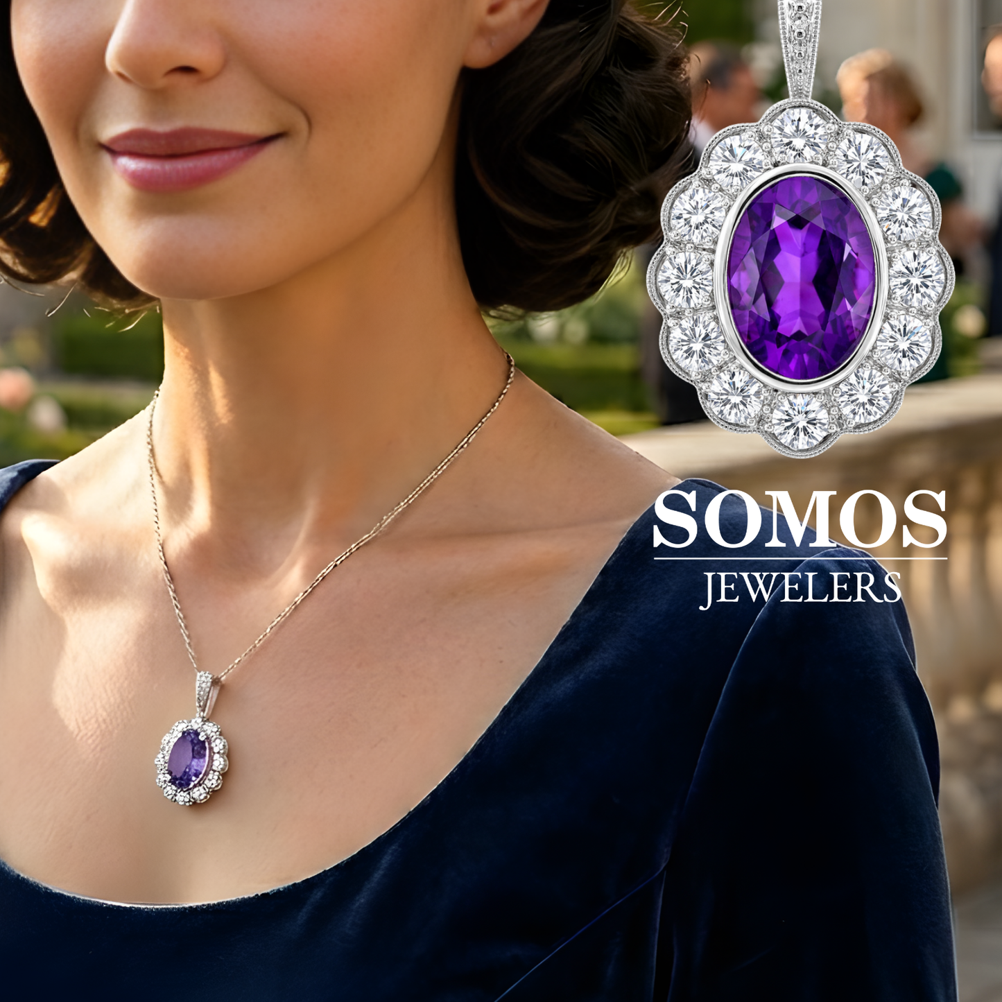 Gemstone Pendant 9081 Pend AM PLT & 18K